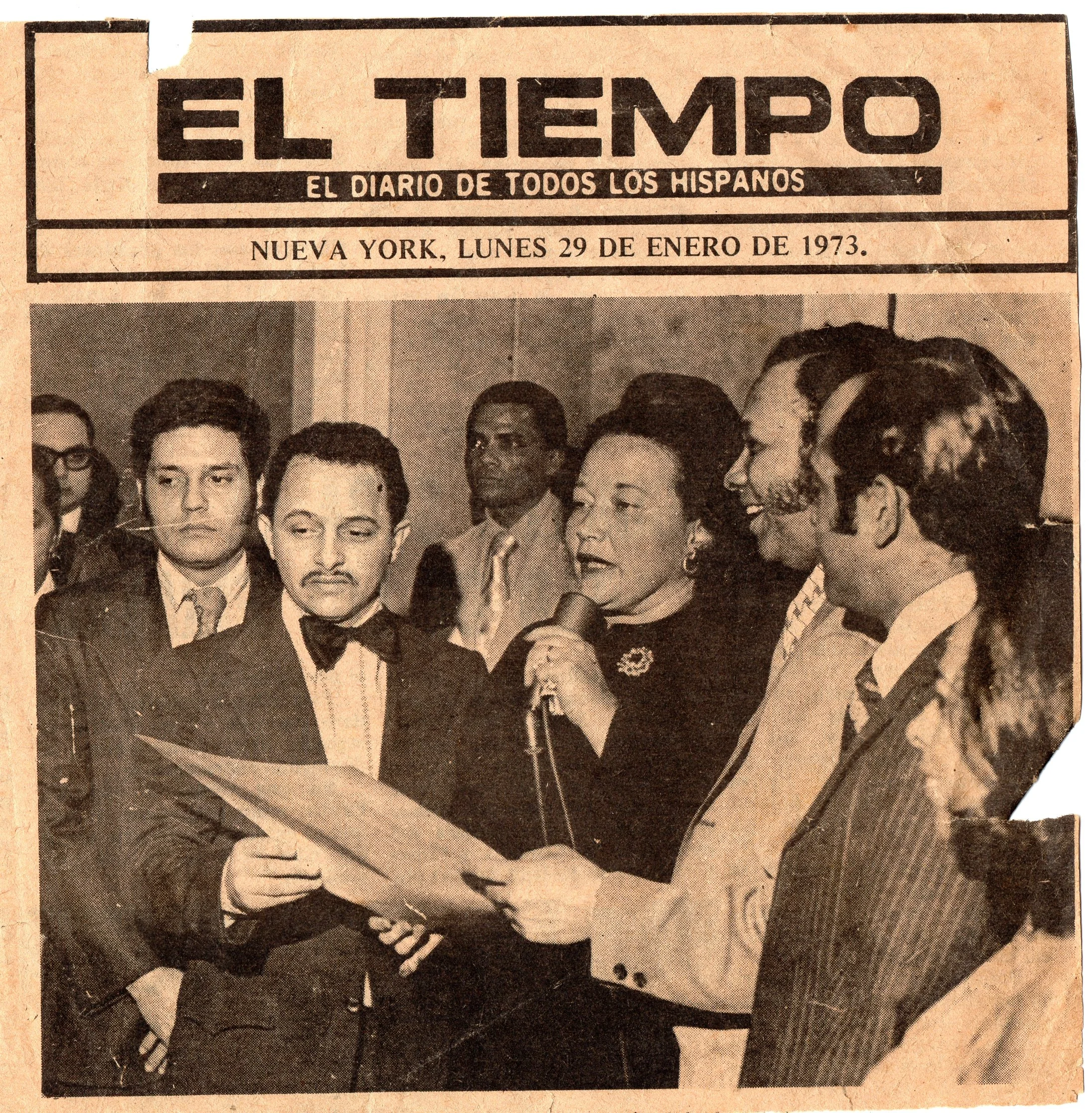 1973 issue of El Tiempo newspaper featured in My Grandfather Is Not In This Story, documenting Dominican life in New York.