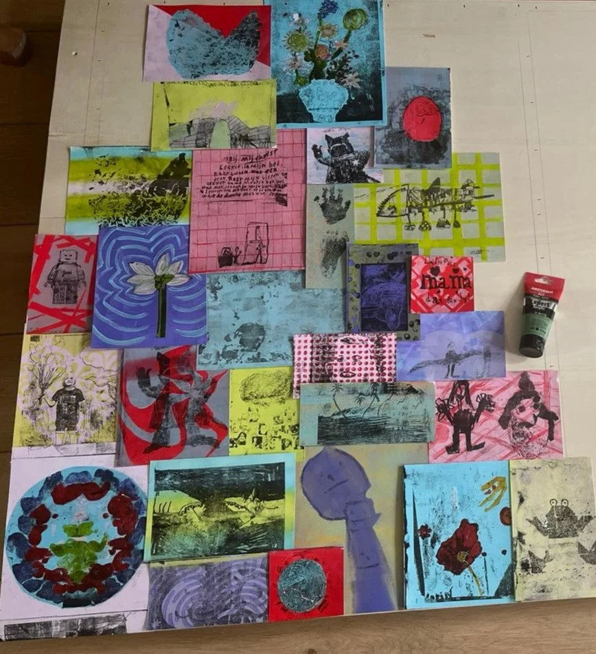 Childrens drawing image transfer collage
