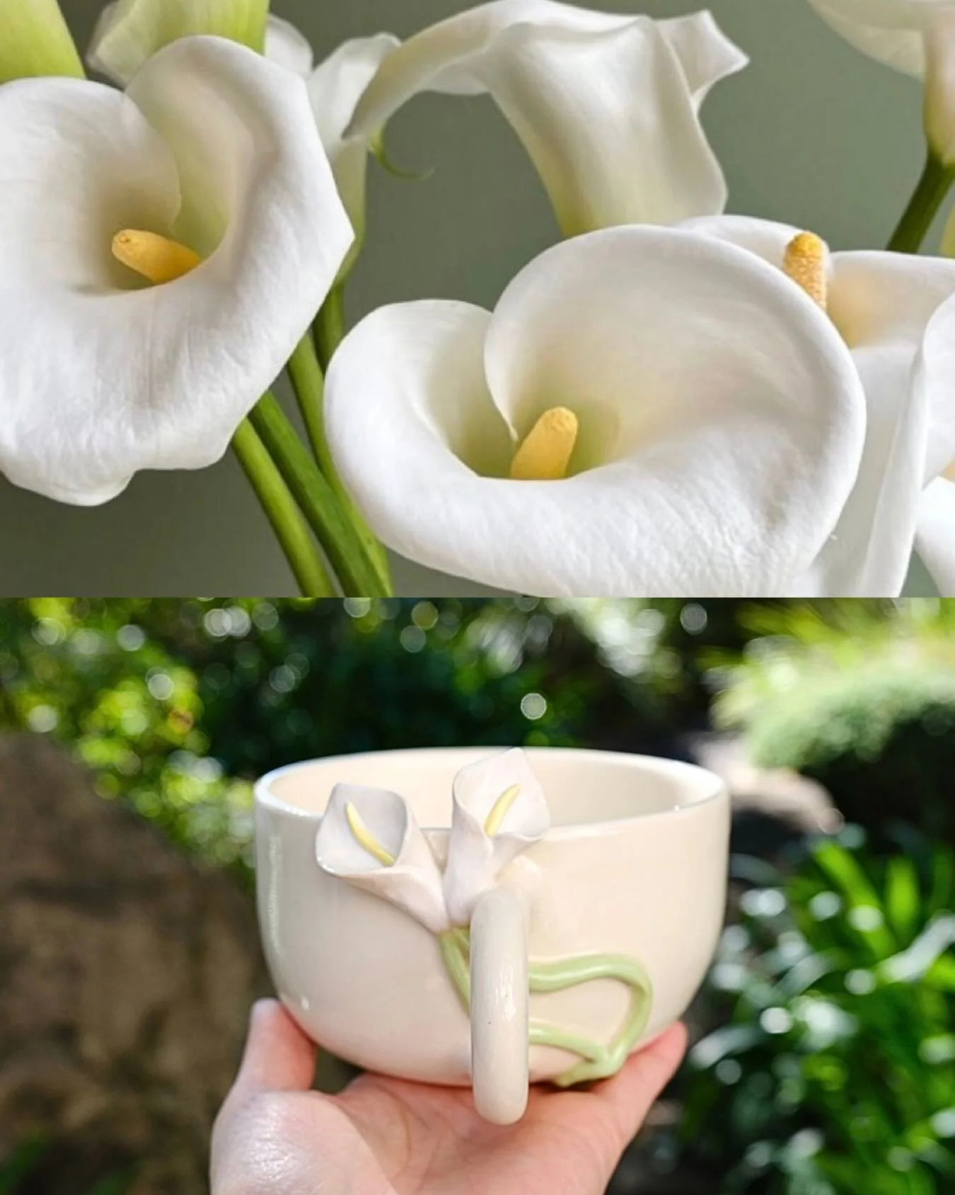 Morning coffee, but make it elegant 🌱

#flowercup #handmadetableware #flowers #callalilies