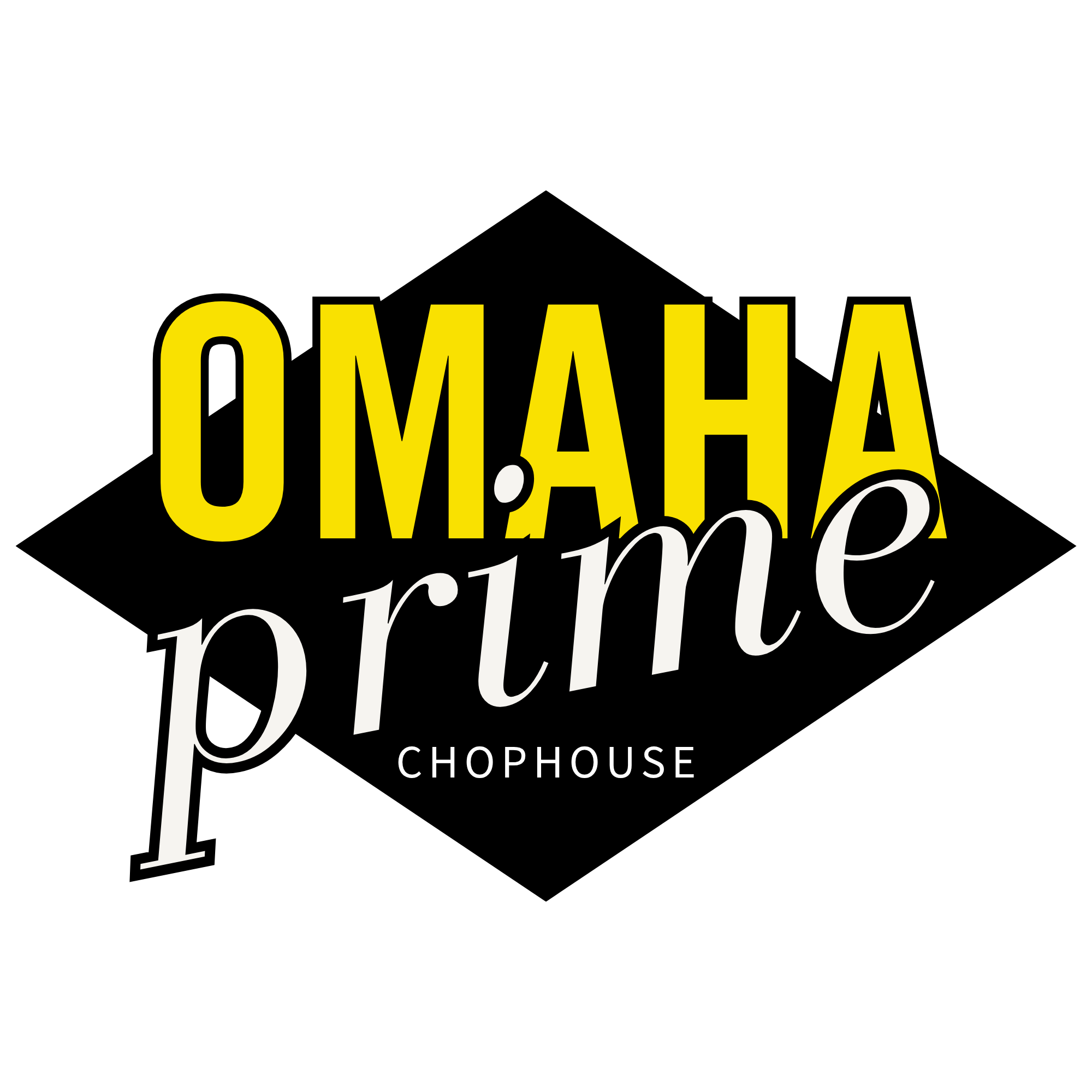 The logo of OMALIA Chop House features a black background with large, bold yellow and white text that reads 'OMALIA' and 'Chop House' underneath. The design emphasizes the restaurant's name.