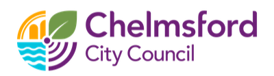 Logo of Chalmsford City Council featuring colorful abstract shapes and text