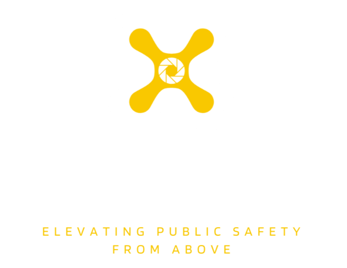 Logo for OBS Drones with yellow drone graphic and white text, slogan 'Elevating Public Safety from Above' in yellow.