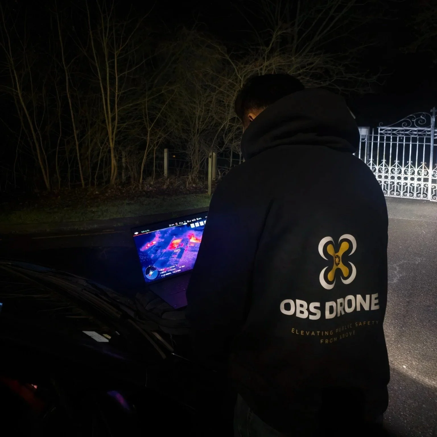 Drone Pilot in Chelmsford, Essex flying at night using thermal imaging and night vision