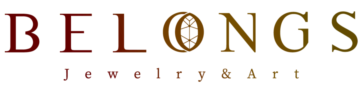 Logo for Belongs Jewelry & Art with stylized text and a leaf design inside the letter 'O'.