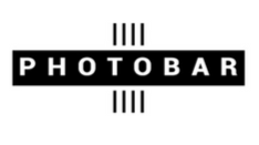Logo for Photobar with black background, white text, and decorative lines above and below