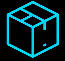 Neon outline of a cube with a corner folded, in blue light.