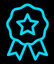 Neon blue ribbon with a star in the center on a black background.