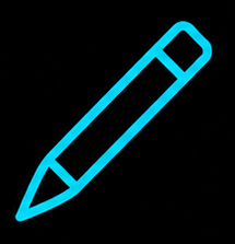 Blue line drawing of a pencil on a black background