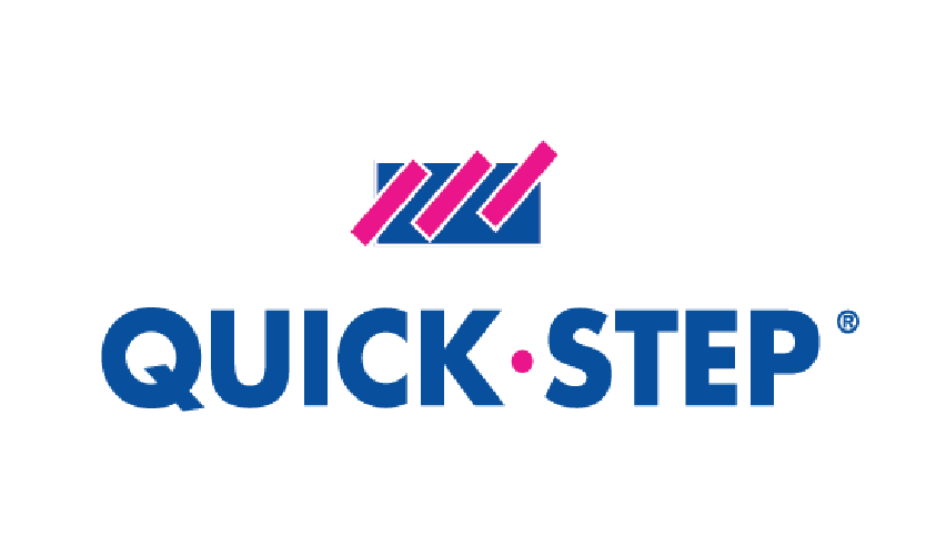 The logo for QUICK·STEP with stylized pink, purple, and blue stripes above the words 'QUICK·STEP' in bold blue letters.