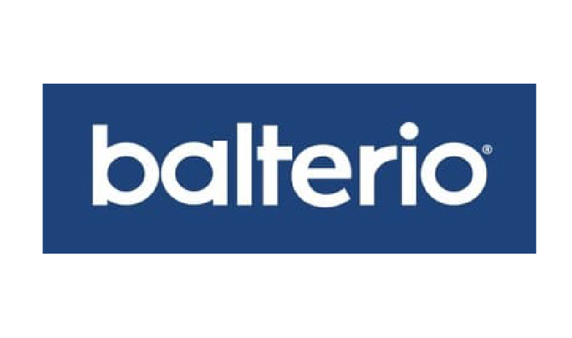 The logo of Balterio showing the brand name in white lowercase letters on a dark blue rectangular background.