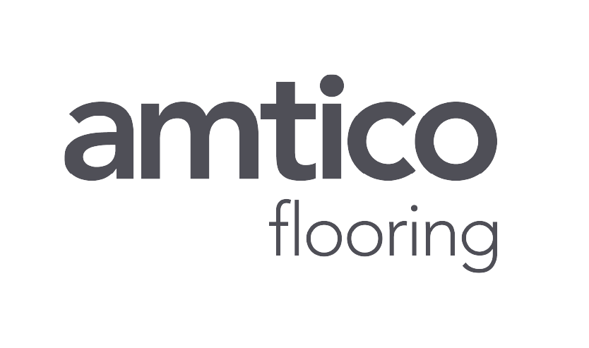 A logo for Amtico Flooring featuring the company name in stylized lowercase letters with a simple design in shades of gray.
