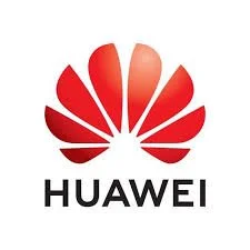 Huawei logo with red petal-like design and black text.