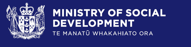 Logo of the New Zealand Ministry of Social Development with a royal crest and text in English and Māori.