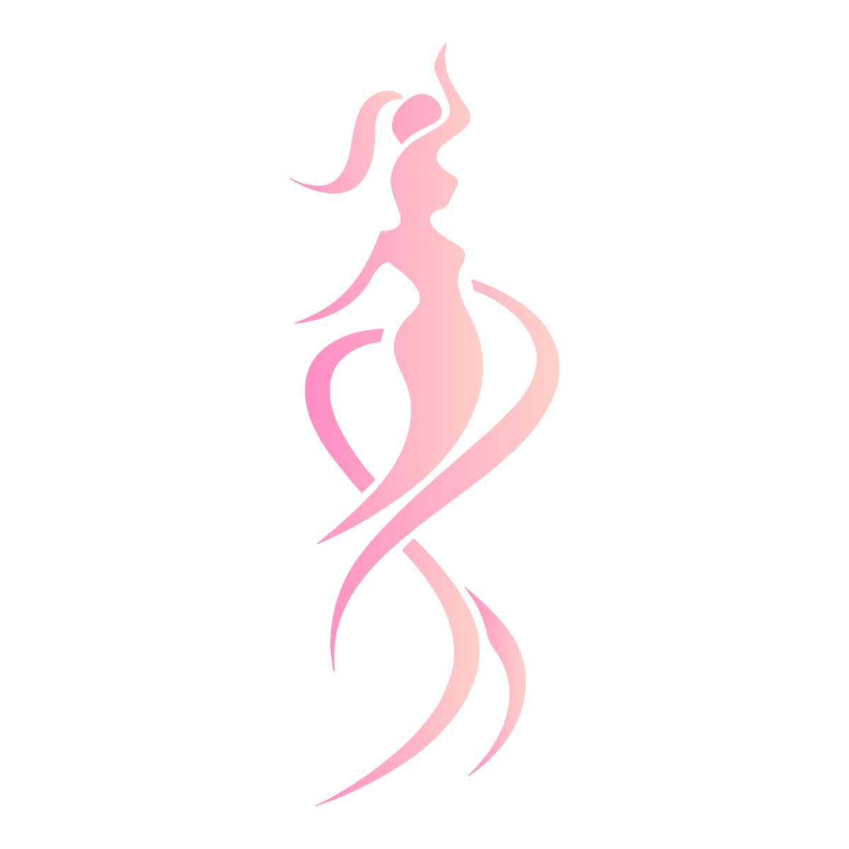 Silhouette of a woman with blush pink hair in profile, holding a pink flower.