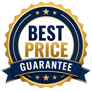 A badge or seal with a gold and blue design that says "Best Price Guarantee".