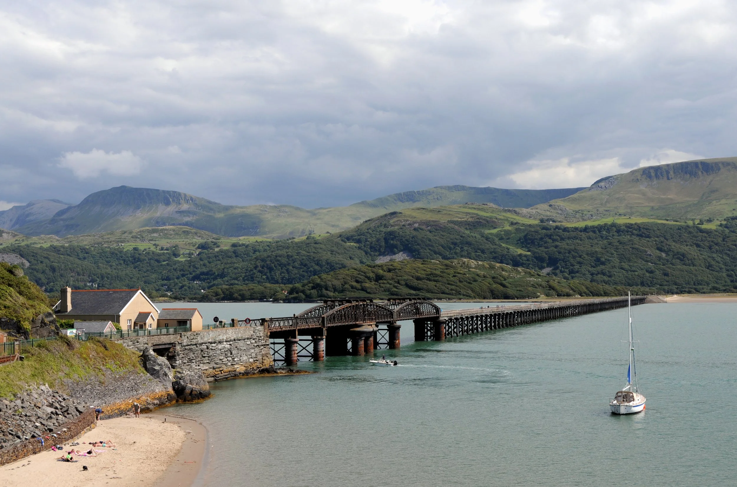 Barmouth Bridge with Cadair Idris in the background