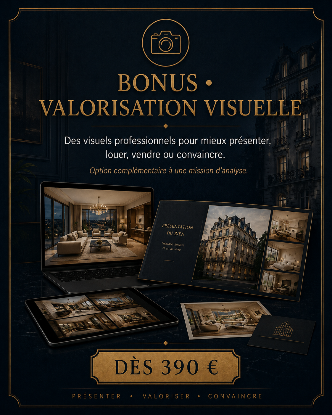 Bonus Valorisation Visuelle d’Alexandre Stratégie Immobilière : création de visuels immobiliers professionnels pour améliorer la présentation d’un bien, renforcer son attractivité et mieux convaincre avant location, vente ou investissement.