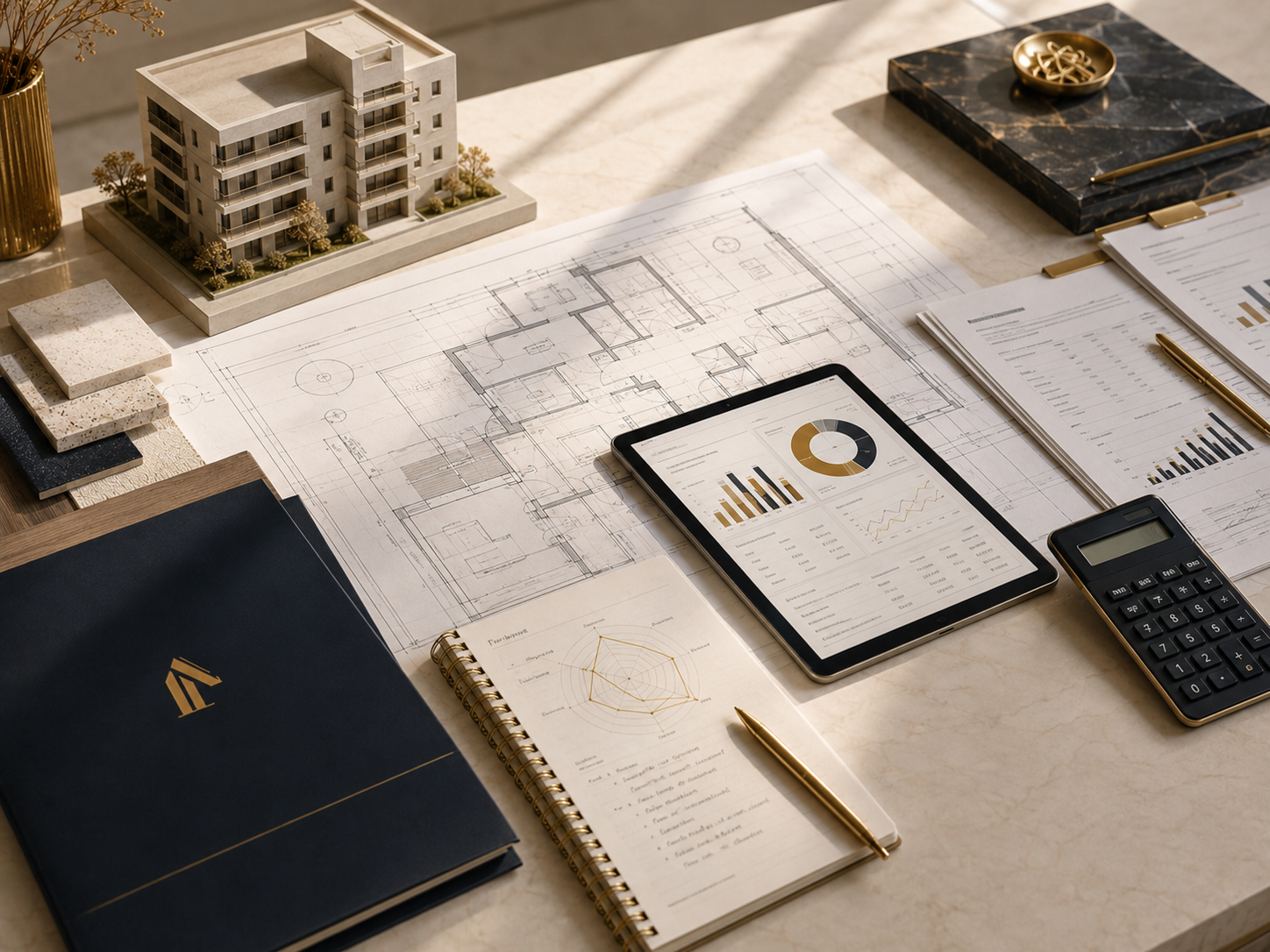 Analyse financière et technique d’un projet immobilier avec estimation des travaux, étude de rentabilité, calcul des risques et potentiel de valorisation.