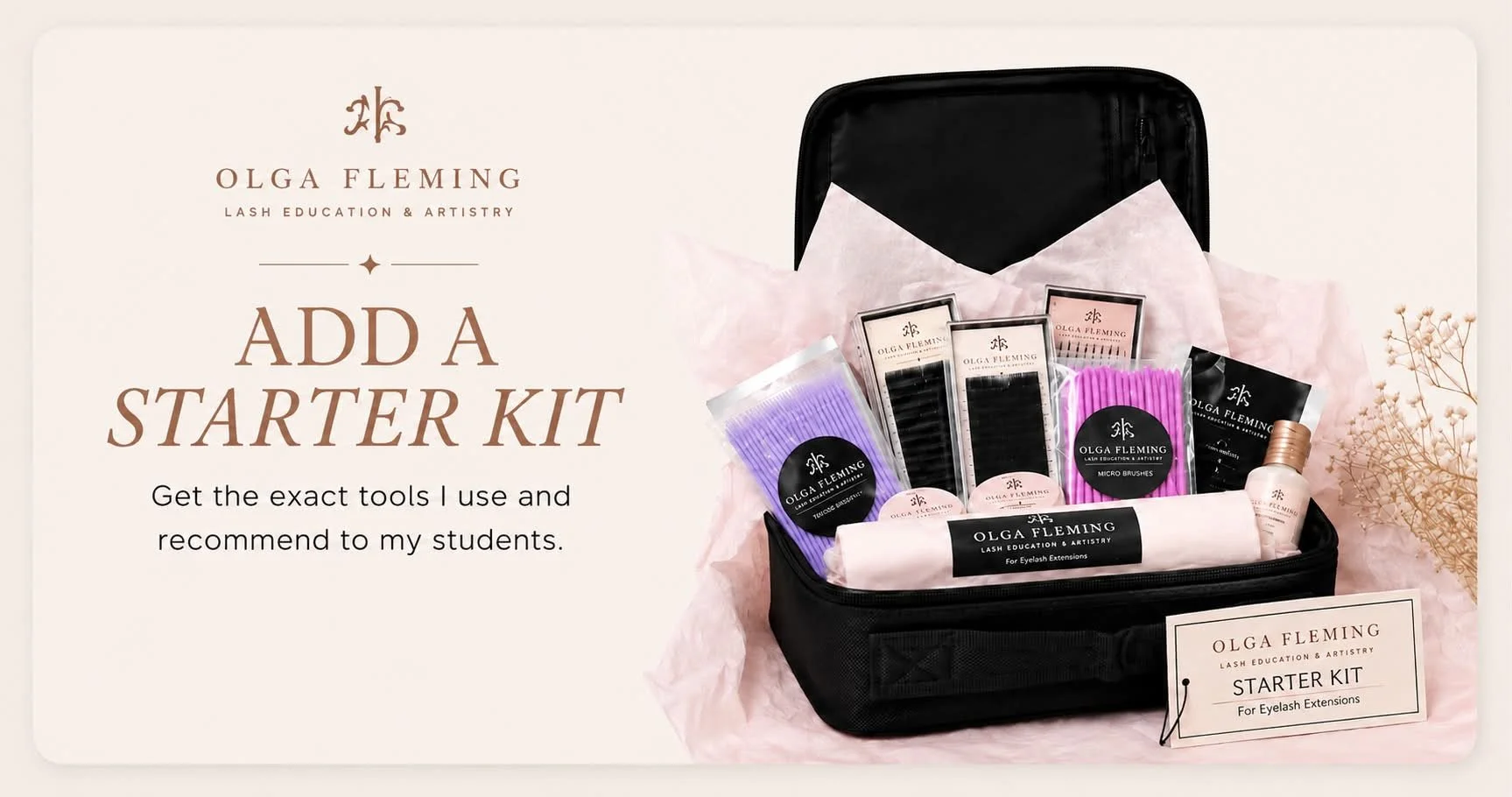 Optional professional starter kit for online lash course students in New Zealand and Australia