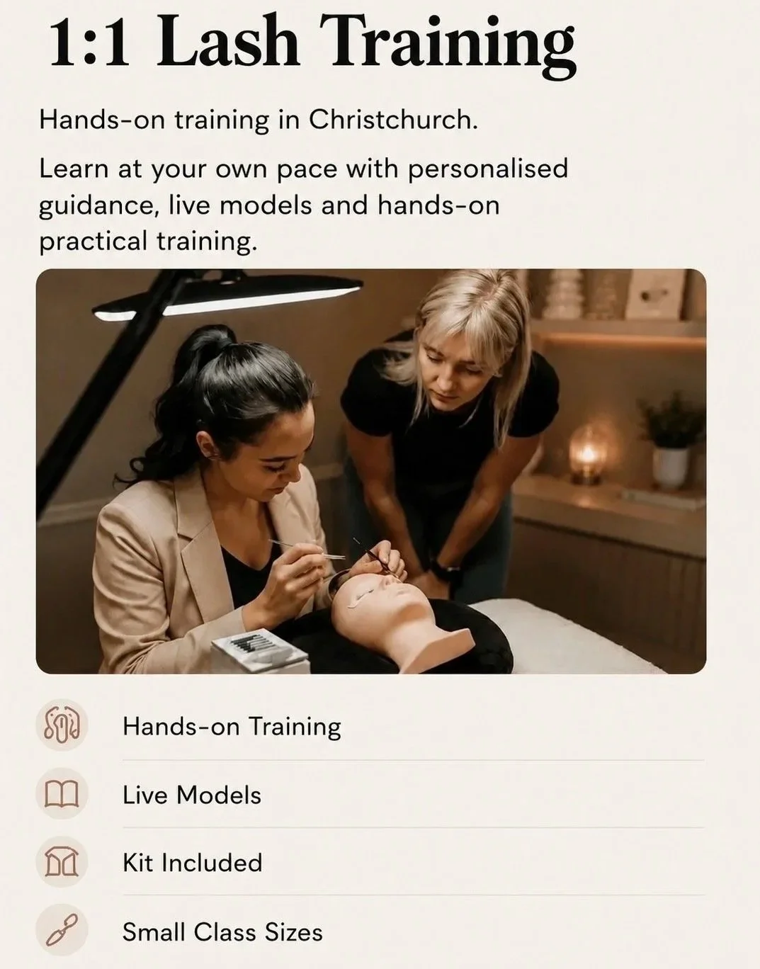 Private one-to-one lash training with Olga Fleming in Christchurch