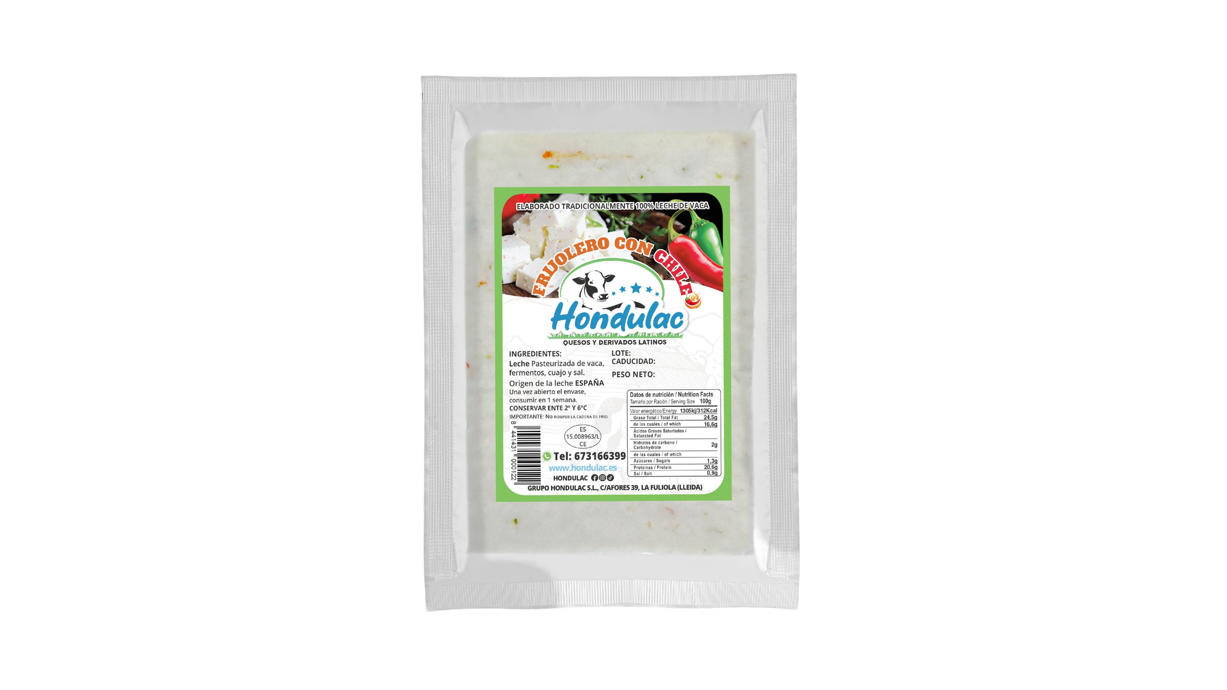 Queso frijolero con chile Hondulac 500gr