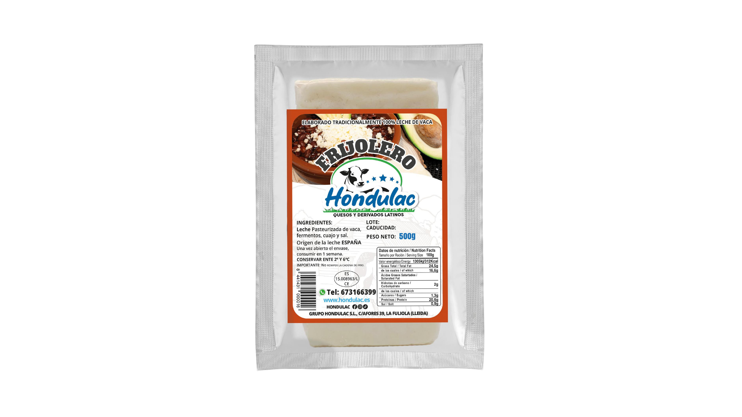 Queso frijolero Hondulac 500g