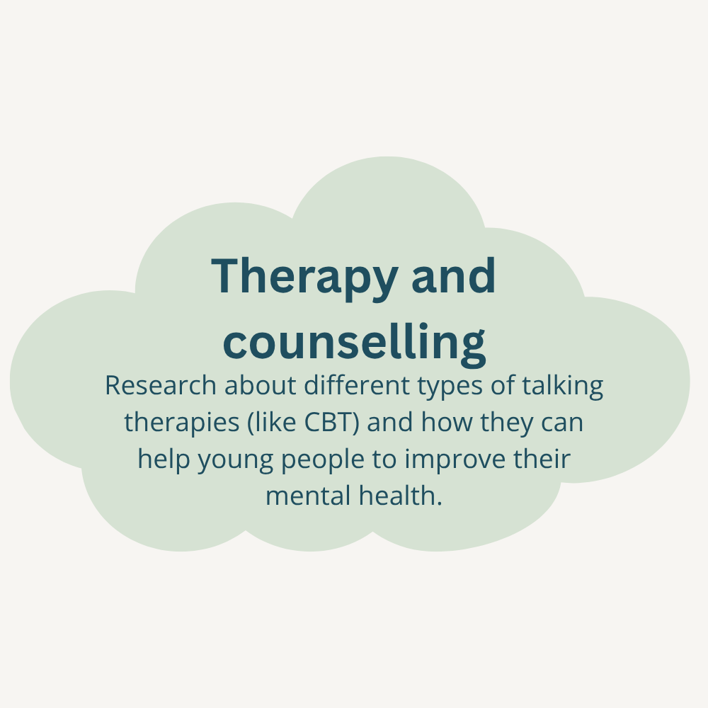 Information about therapy and counselling, focusing on research about different talk therapies like CBT to help young people improve their mental health.