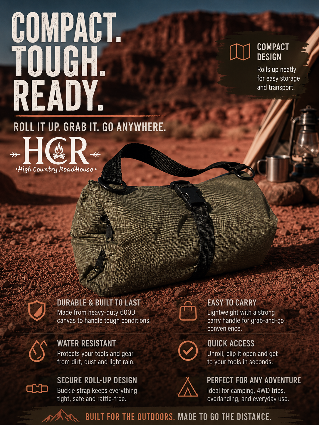 HCR ~ Tough Easy travel rool up Oraniser (Green)