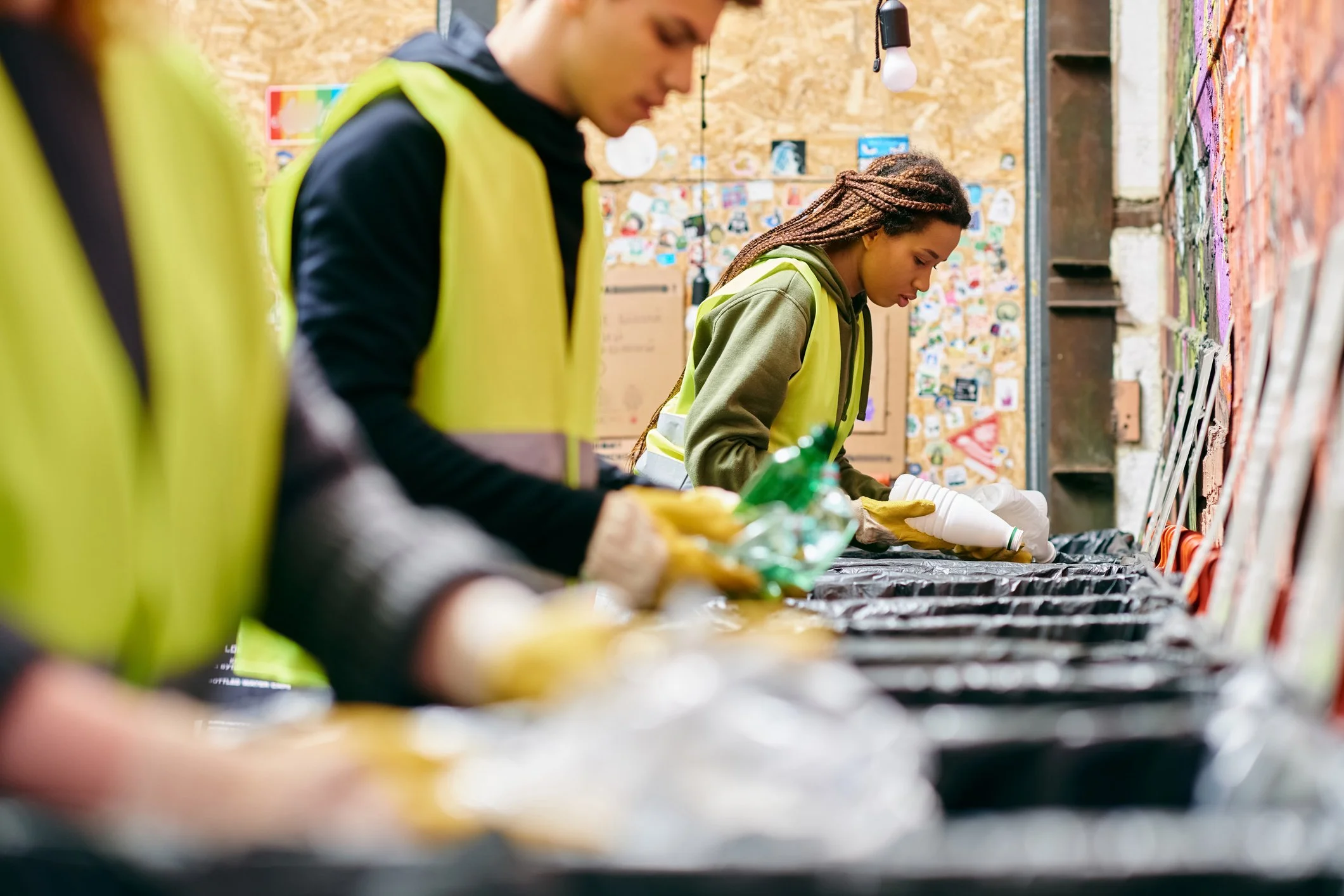 young workers sorting waste