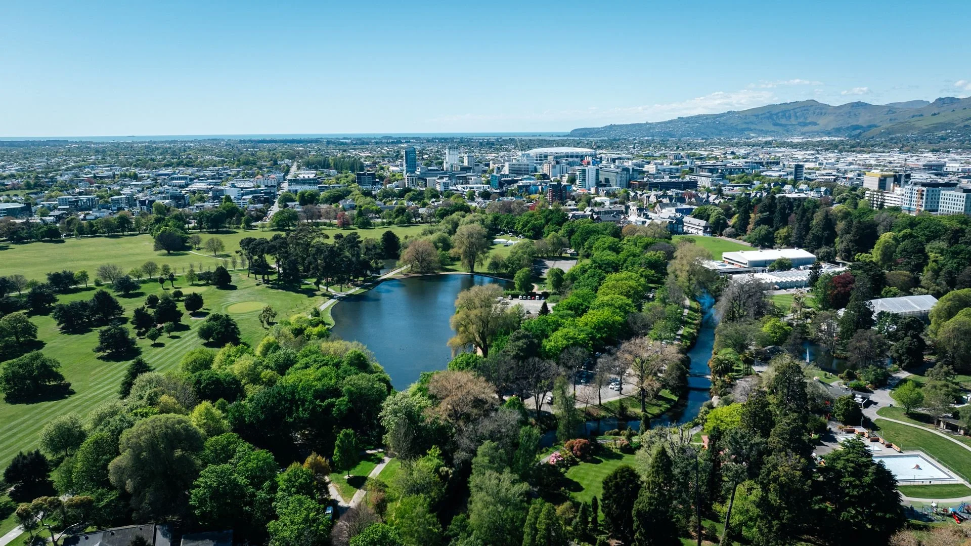Aerial view of Christchurch city skyline