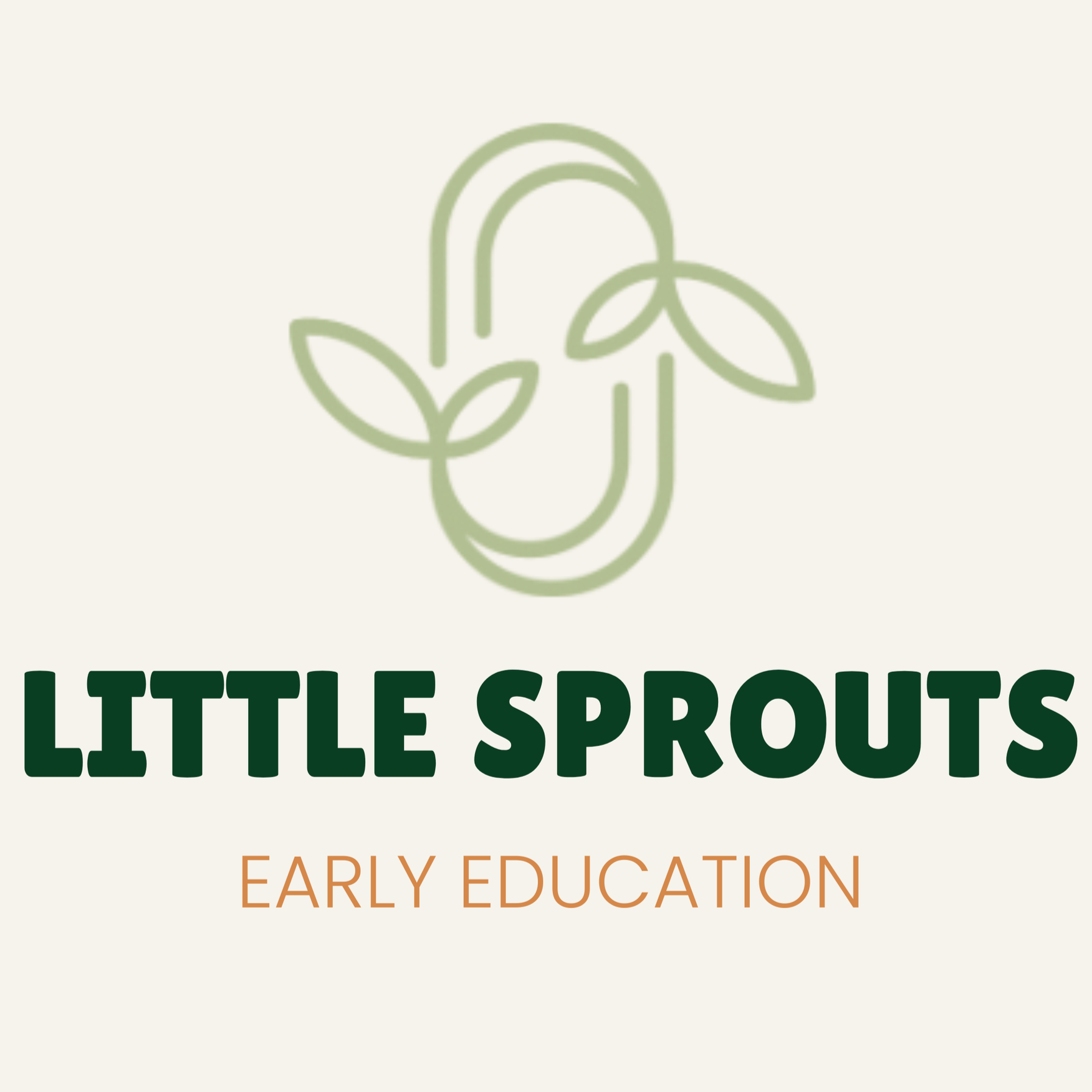 A logo for Little Sprouts Early Education featuring a minimalist outline of a faucet with leaves, emphasizing eco-friendly or natural early childhood education.