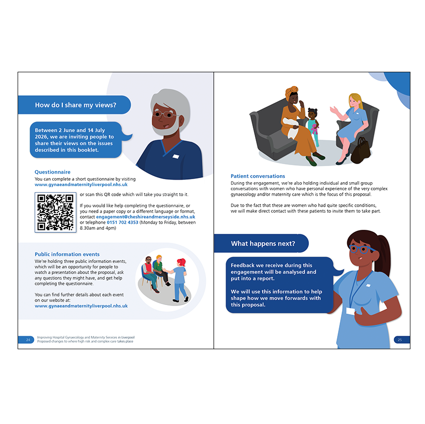 An image showing the how do I share my views between 2nd June and 14 July 2026 section of the book. It has links to the engagement website, QR code and explanation of different ways to engage.