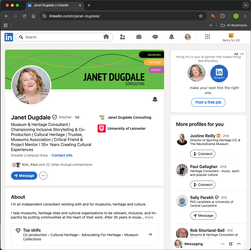 An image showing a screenshot of Janet's Linked in profile.
