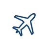 Icon of an airplane inside a circle.