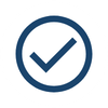 A blue circle with a white check mark inside, indicating verification or approval.