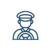 Icon of a person wearing headphones, representing a customer support agent or call center representative.