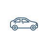 Icon of a blue car on a white background.