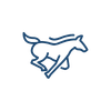 Logo of a stylized animal, likely a wolf or dog, in blue with intricate design details.