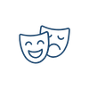 Two comedy and tragedy theater masks, one smiling and one frowning
