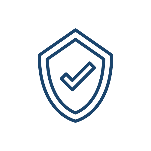An icon of a shield with a checkmark inside, symbolizing security or protection.