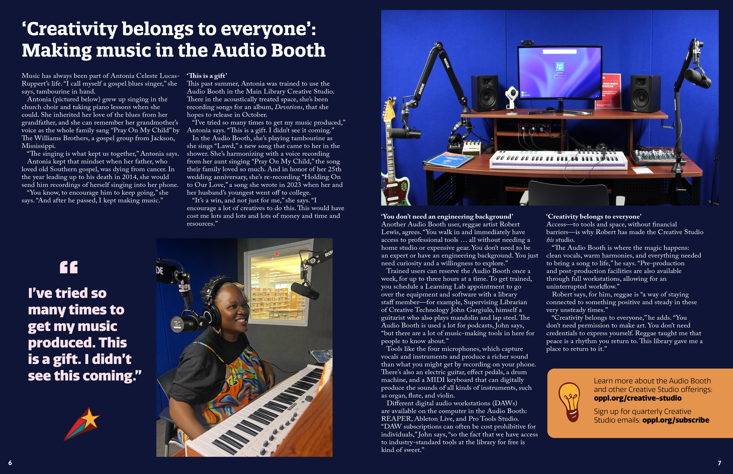 Local musician Antonia Ruppert using the Audio Booth to produce an album