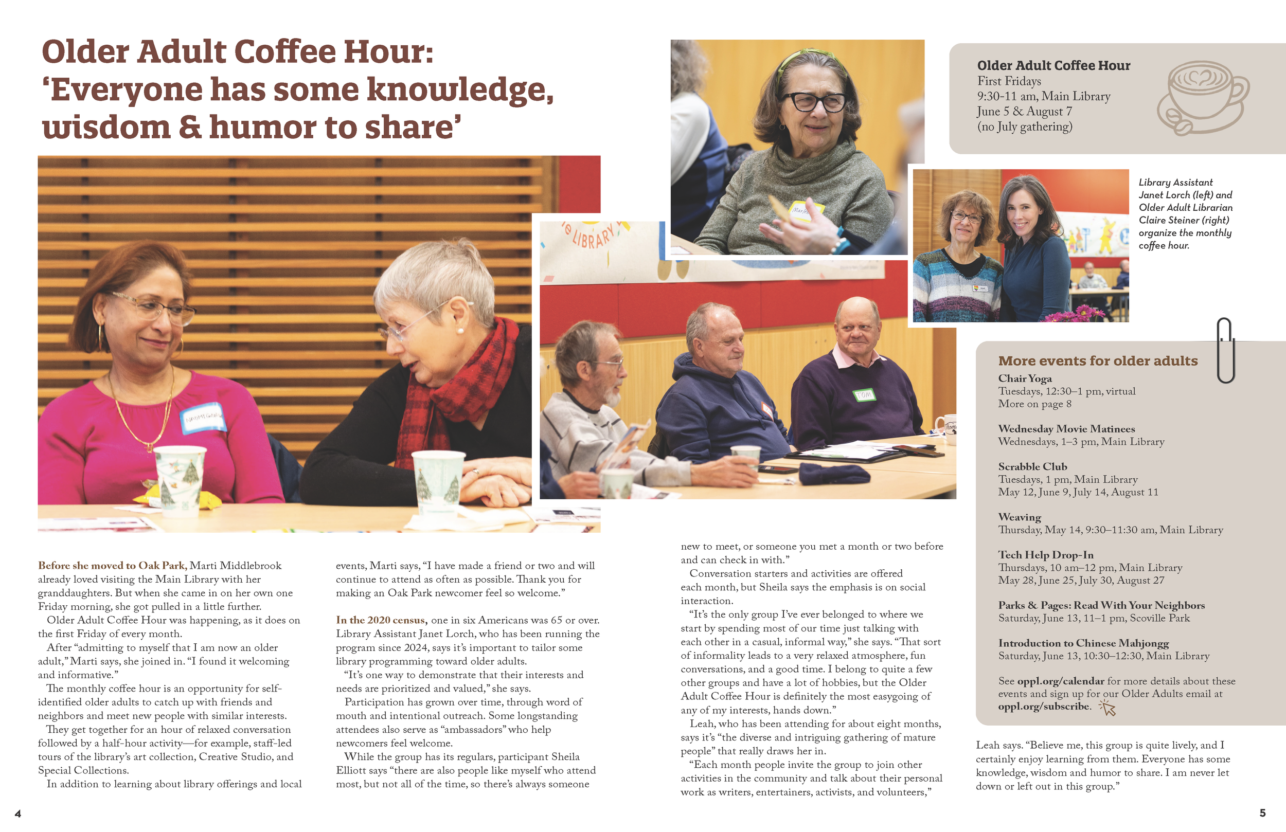 Magazine spread about Older Adult Coffee Hour