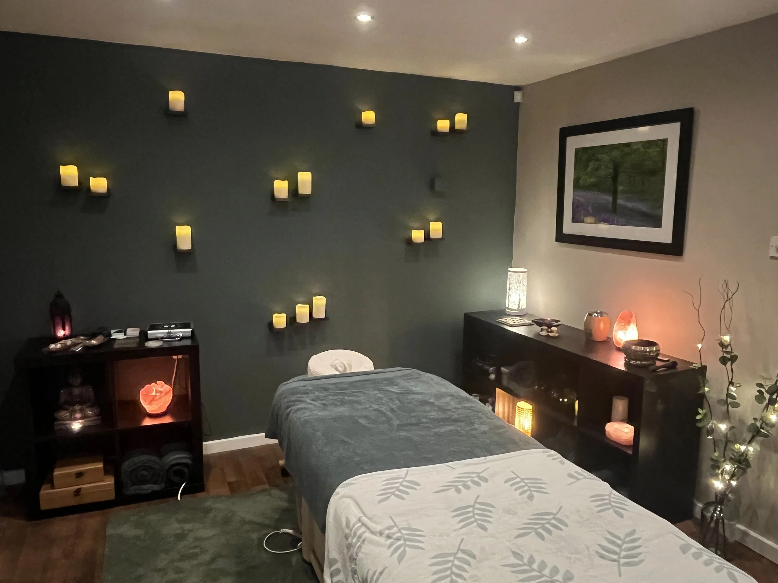 Relaxing massage treatment room at The Therapy Tree in Tottington