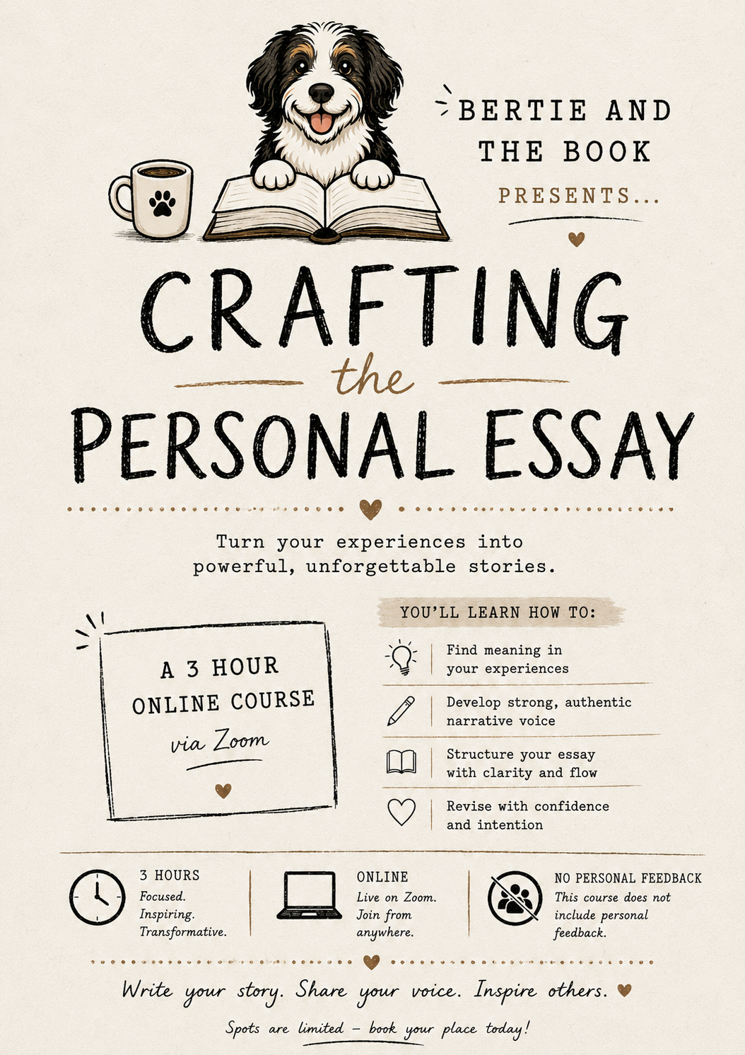 Crafting the Personal Essay - Sunday 7th June 10am - 1pm (via Zoom)
