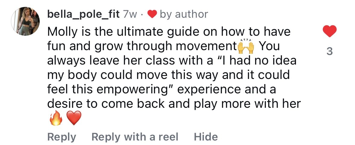Bella, Review on Pole Dance teaching by Molly Pretzel