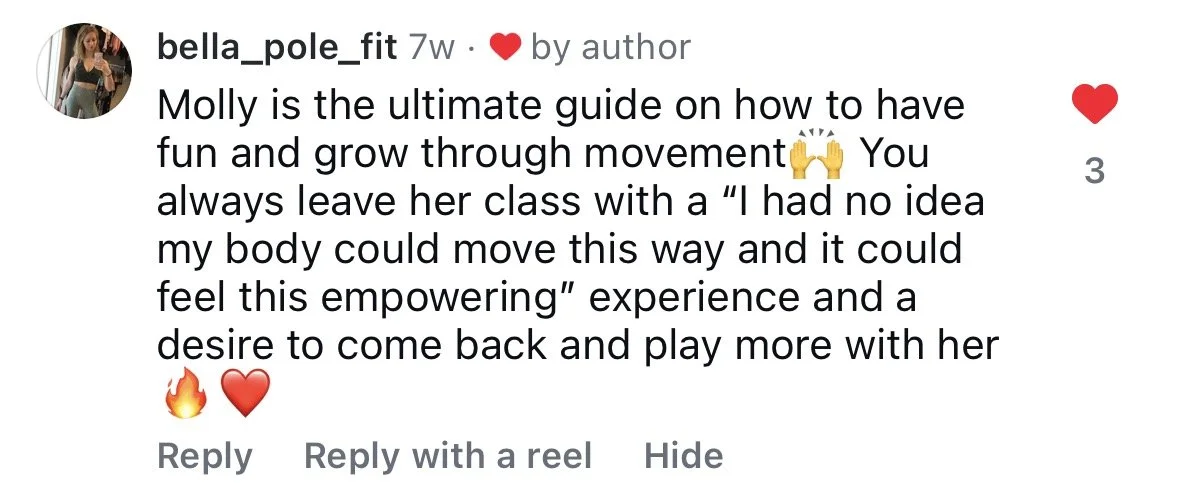 Bella, Review on Pole Dance with Molly Pretzel