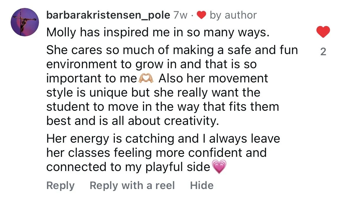Barbara, Review on Pole Dance teaching by Molly Pretzel