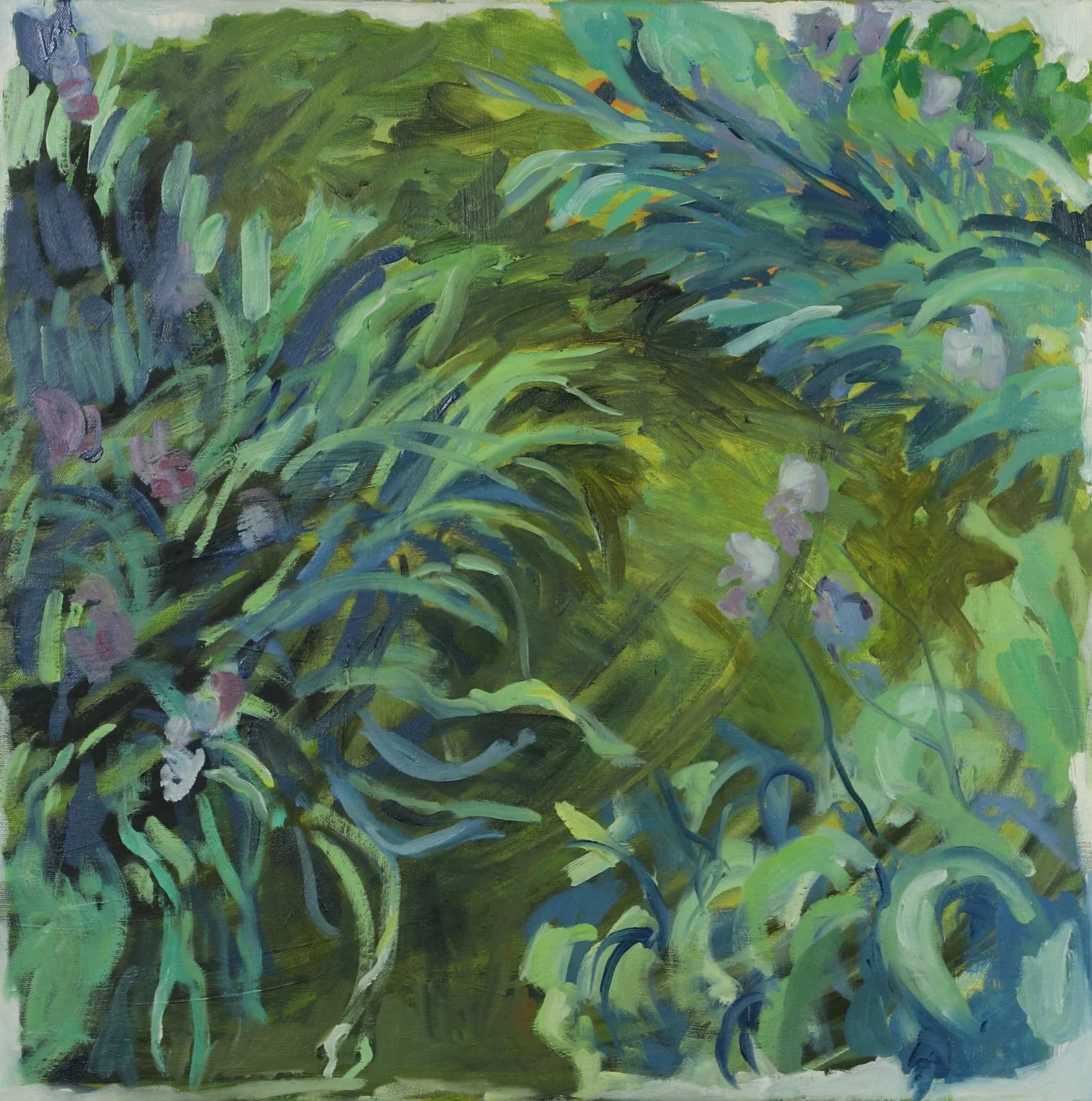  After Monet, Irises  Acrylic and oil on canvas 24" x 24"