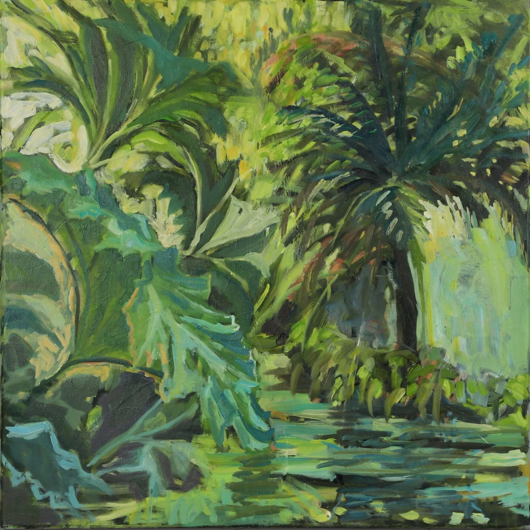  Gunnera and palms, Abbotsbury Subtropical Gardens  Acrylic and oil on canvas 24" x 24"