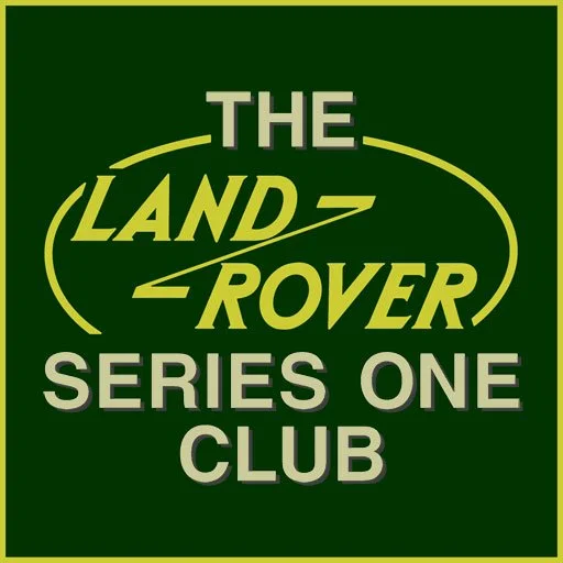 Logo for The Land Rover Series One Club with green background and yellow and white text.